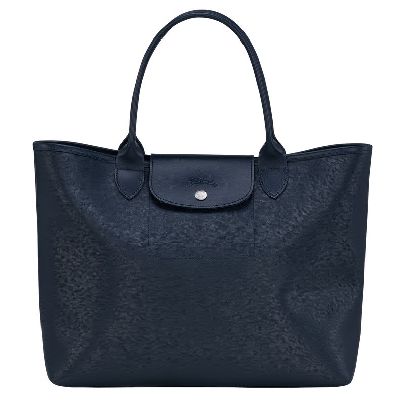 Navy - Canvas Longchamp Le Pliage City L Tote Women Handbag | AU7152NW