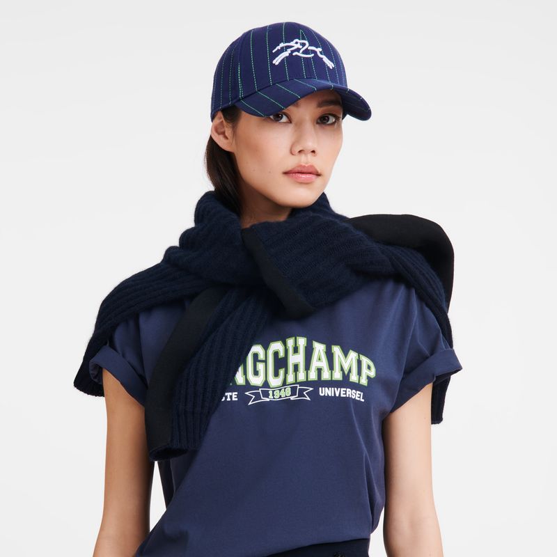 Navy - Cotton blend Longchamp Striped Cap Women Hats | AU8211YX