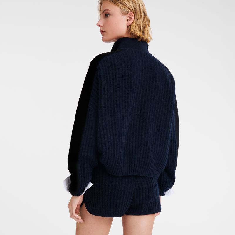 Navy - Knit Longchamp Polo collar Women Jumper | AU8680TC