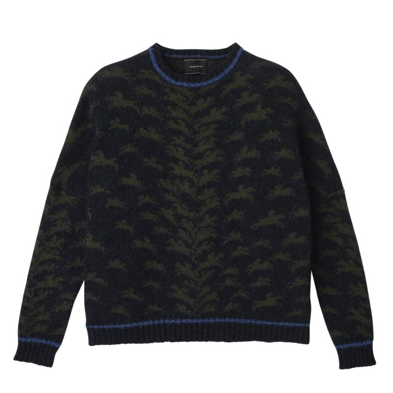 Navy - Knit Longchamp Round collar Women Jumper | AU8668JP