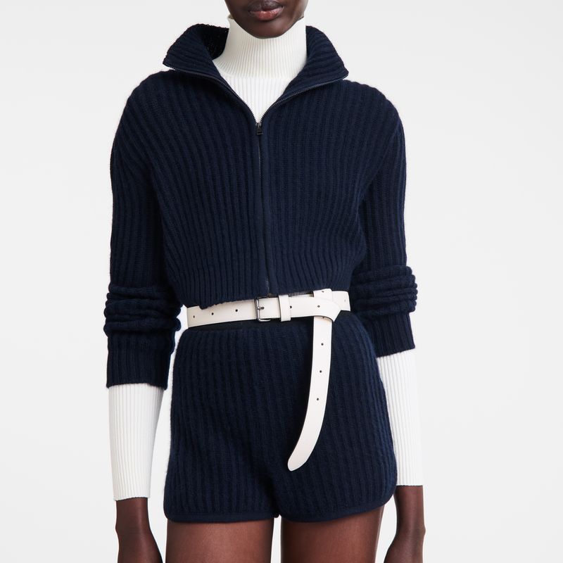 Navy - Knit Longchamp Zip collar short cardigan Women Jumper | AU8675PJ