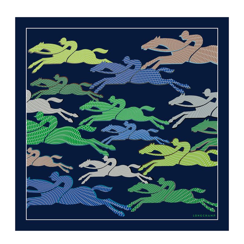 Navy - Silk Longchamp Run Silk 70 Women Scarves | AU8287LI