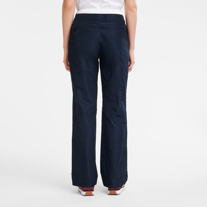 Navy - Technical taffeta Longchamp Straight with patch Women Pants | AU8699GS