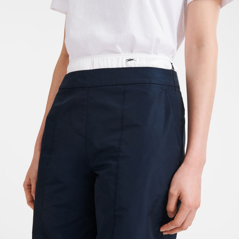 Navy - Technical taffeta Longchamp Straight with patch Women Pants | AU8699GS