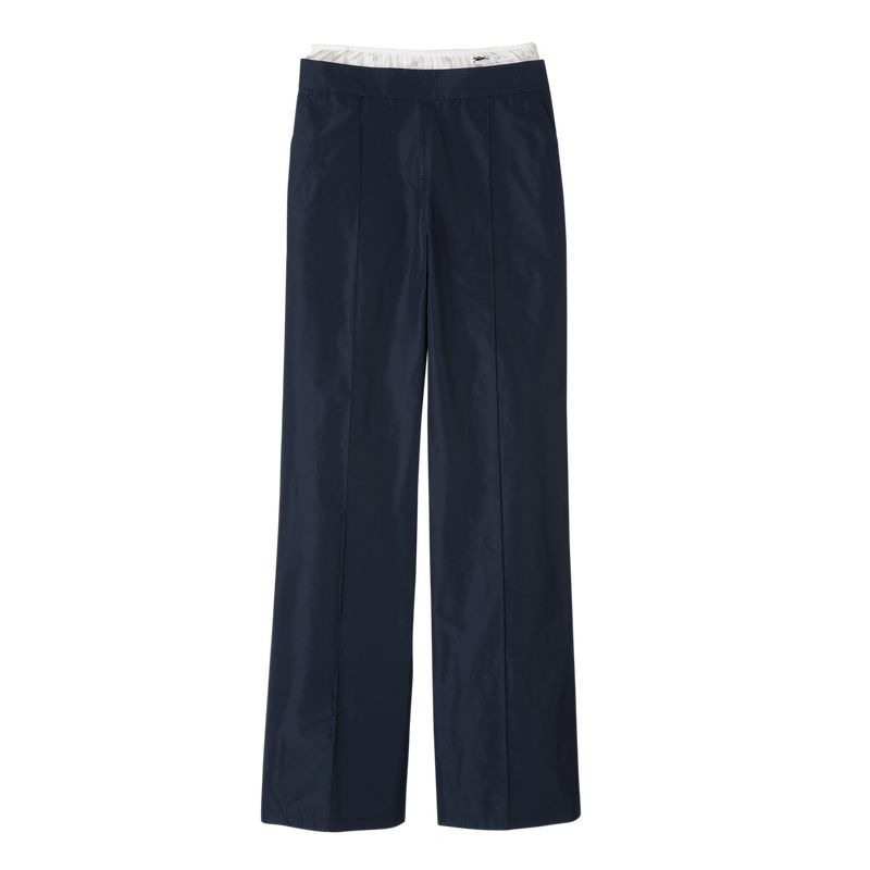 Navy - Technical taffeta Longchamp Straight with patch Women Pants | AU8699GS