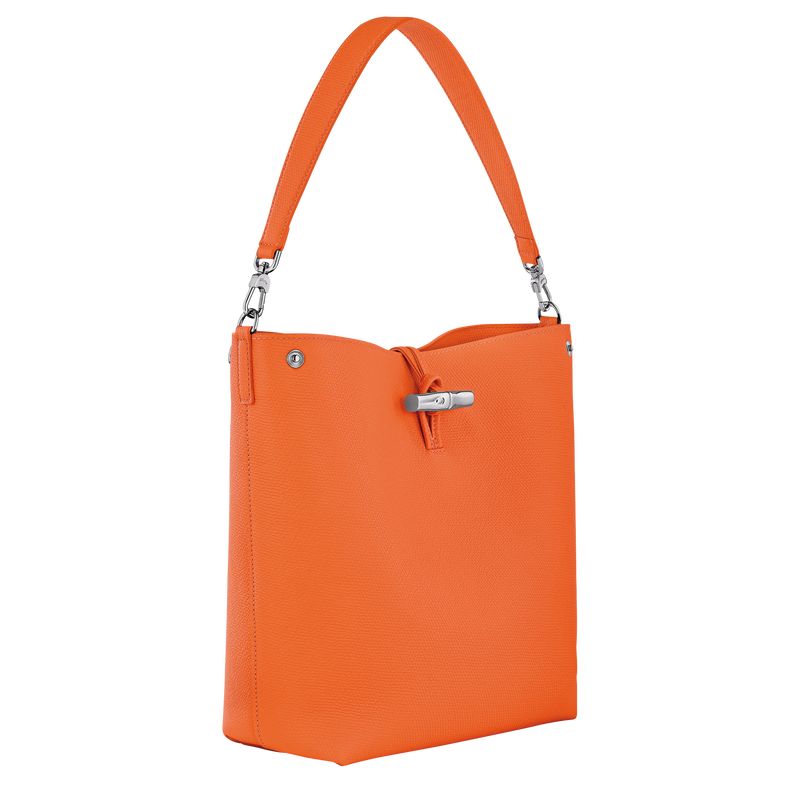 Orange - Leather Longchamp Le Roseau M Shoulder Women Shoulder Bags | AU7557JP