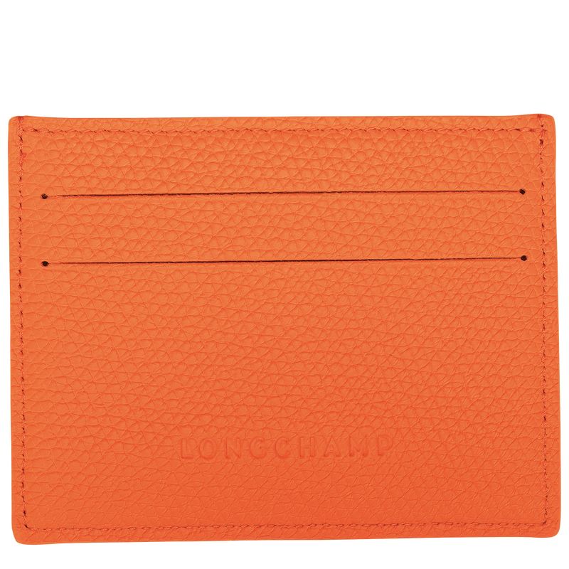 Orange - Leather Longchamp Le Roseau Women Card Holder | AU7909TC