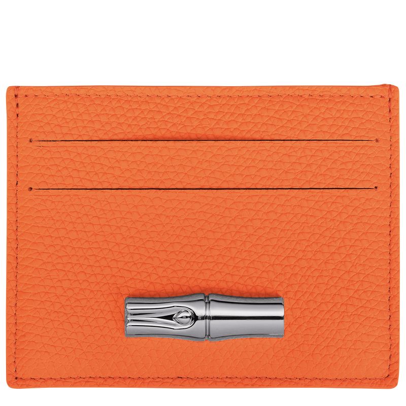 Orange - Leather Longchamp Le Roseau Women Card Holder | AU7909TC