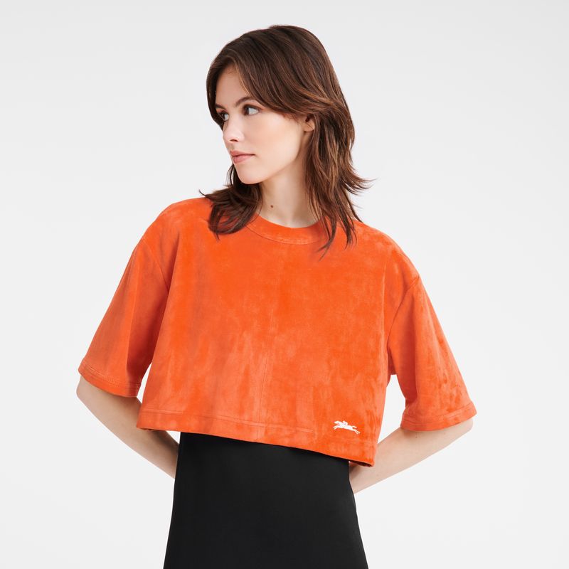 Orange - Leather Longchamp Leather crop Women Tops | AU8633QM