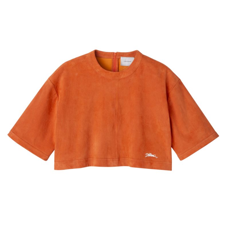 Orange - Leather Longchamp Leather crop Women Tops | AU8633QM