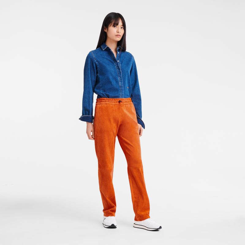 Orange - Leather Longchamp Leather straight Women Pants | AU8703LI