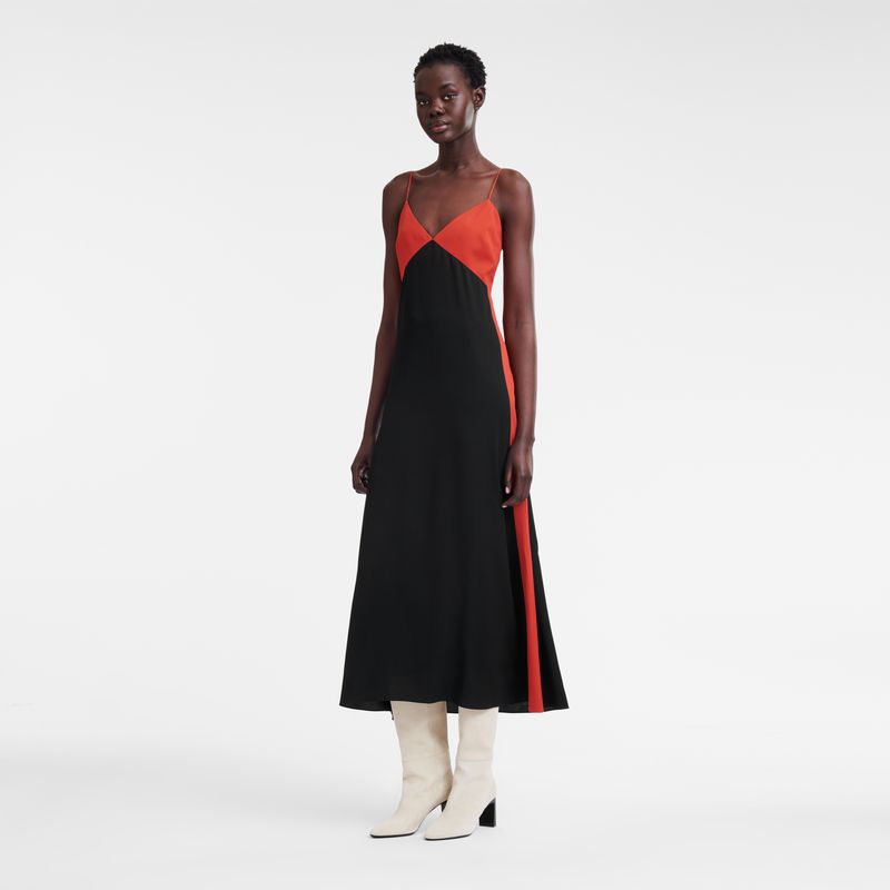 Paprika/Black - Fluid crepe Longchamp Long Women Dress | AU8570AH