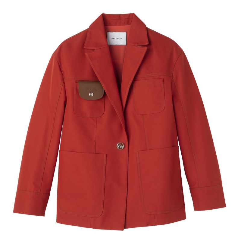 Paprika - Gabardine Longchamp Topstitching straight Women Jackets | AU8525RV