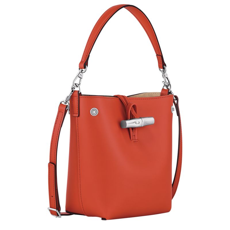 Paprika - Leather Longchamp Le Roseau XS Bucket Women Crossbody Bags | AU7407VR