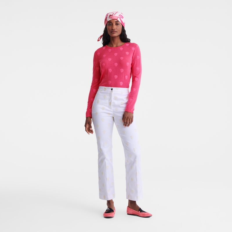 Pink - Embroidered knit Longchamp Round neck Women Sweater | AU8580QM