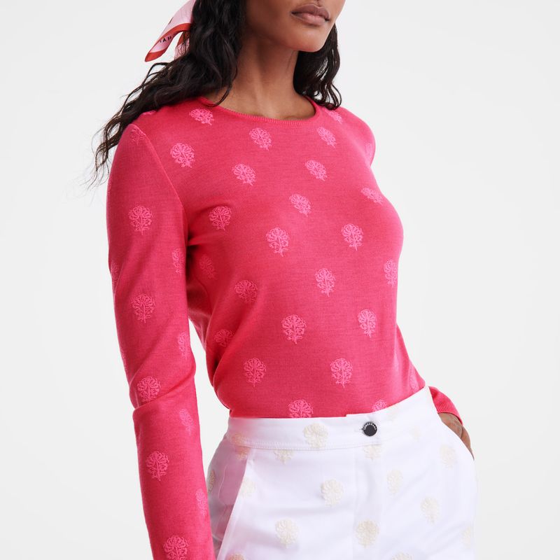 Pink - Embroidered knit Longchamp Round neck Women Sweater | AU8580QM