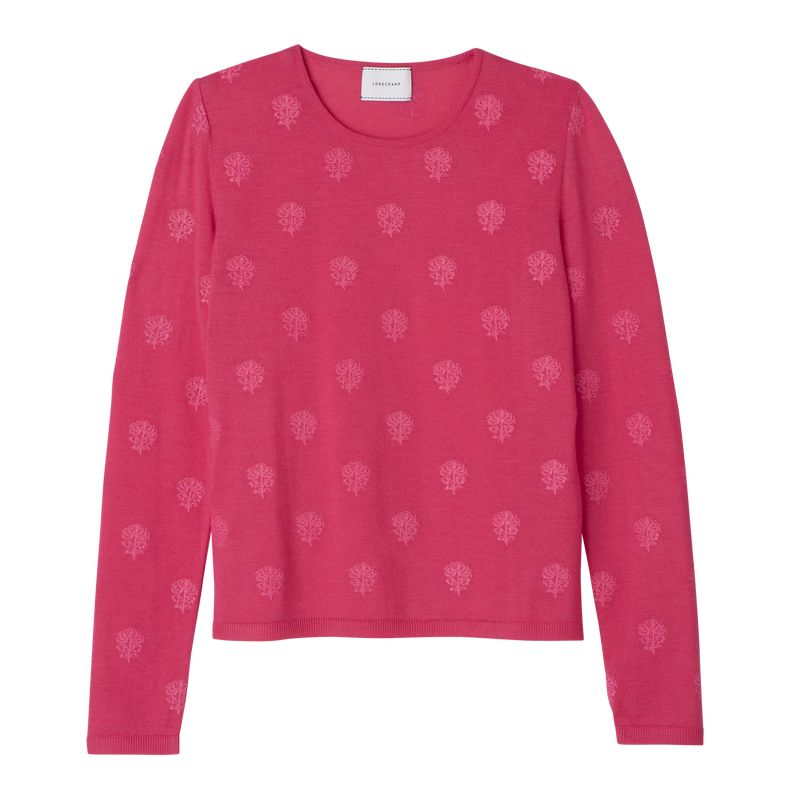 Pink - Embroidered knit Longchamp Round neck Women Sweater | AU8580QM