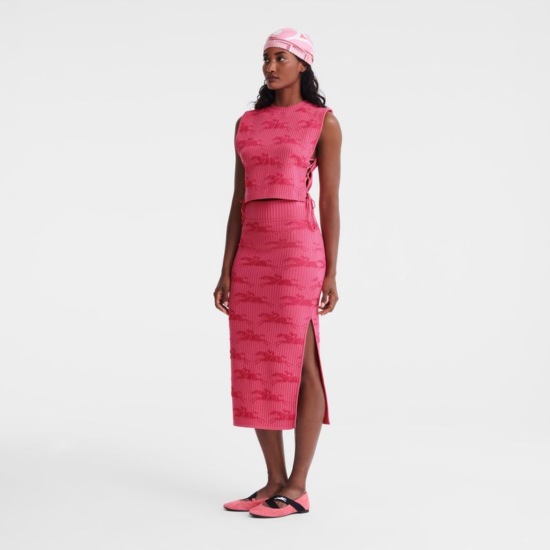 Pink - Knit Longchamp Midi Women Skirts | AU8585TC