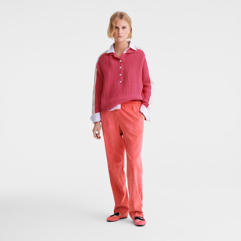 Pink - Knit Longchamp Polo collar Women Jumper | AU8607MQ