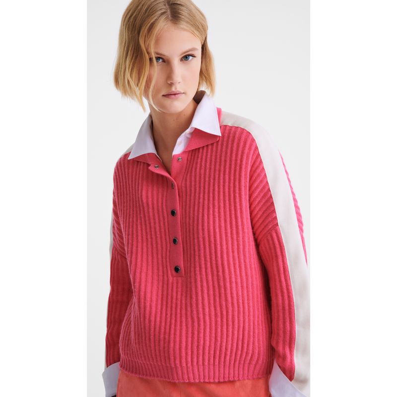 Pink - Knit Longchamp Polo collar Women Jumper | AU8607MQ