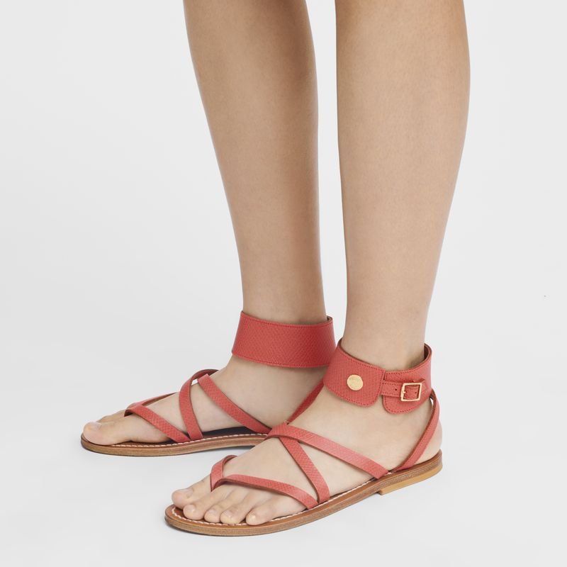 Strawberry - Leather Longchamp Women Sandals | AU8741TC