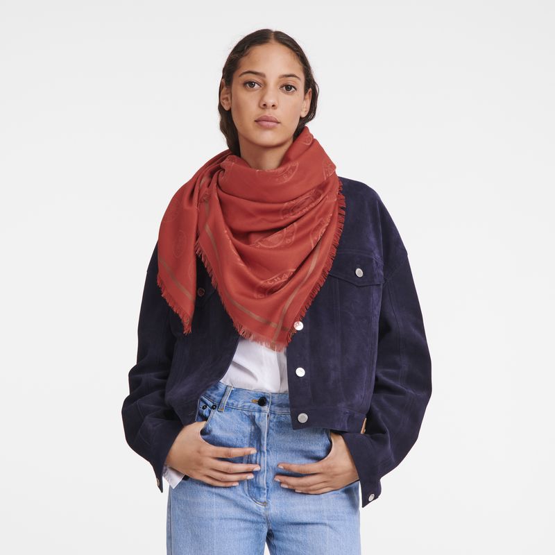 Tomato - Cotton blend Longchamp La MÉdaille Shawl Women Stoles | AU8325TC