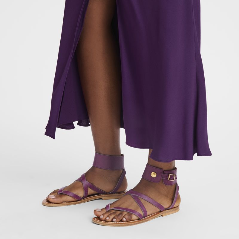 Violet - Leather Longchamp Women Sandals | AU8740RV